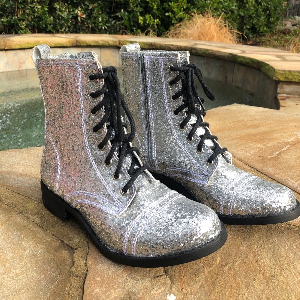 Glittery Silver Steve Madden Combat Boots